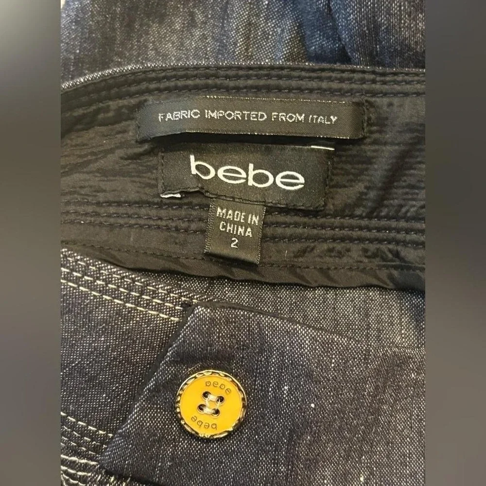 Bebe Dark Wash Denim Pencil Skirt Italian Fabric Contrast Stitch Size 2